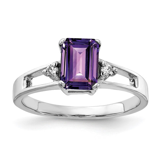 14k White Gold 7x5mm Emerald Cut Amethyst A Real Diamond ring