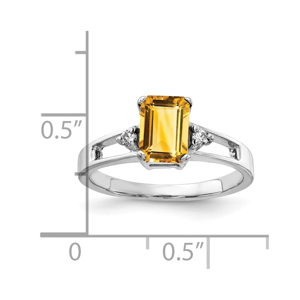 14k White Gold 7x5mm Emerald Cut Citrine VS Diamond ring