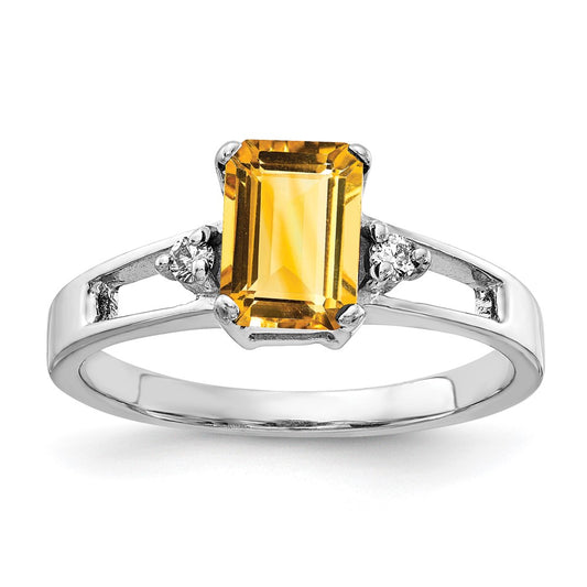 14k White Gold 7x5mm Emerald Cut Citrine A Real Diamond ring