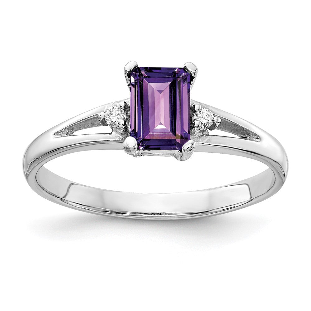 14k White Gold 6x4mm Emerald Cut Amethyst A Real Diamond ring