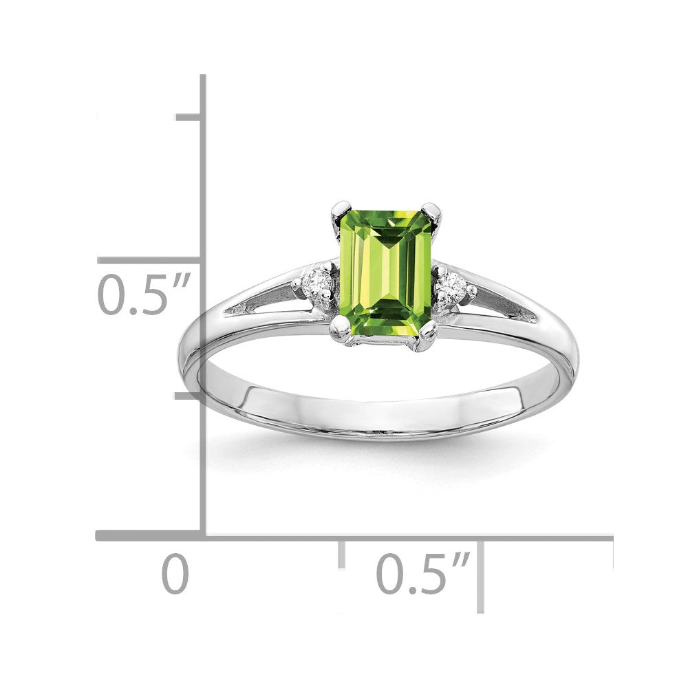 14k White Gold 6x4mm Emerald Cut Peridot AAA Diamond ring