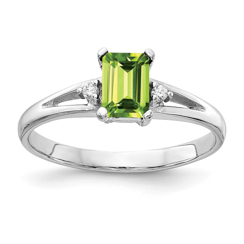 14k White Gold 6x4mm Emerald Cut Peridot A Real Diamond ring