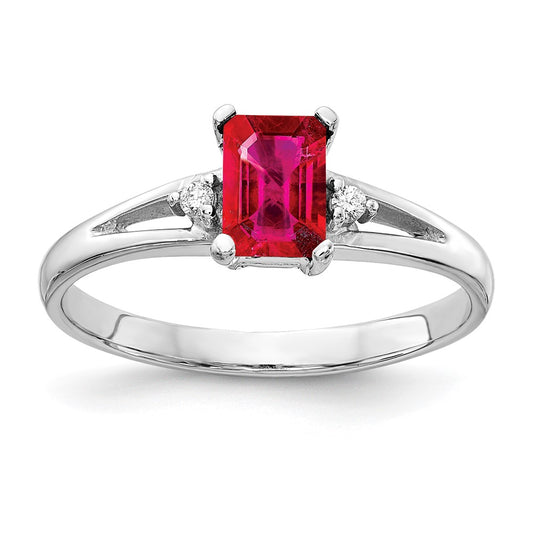 14k White Gold 6x4mm Emerald Cut Ruby A Real Diamond ring