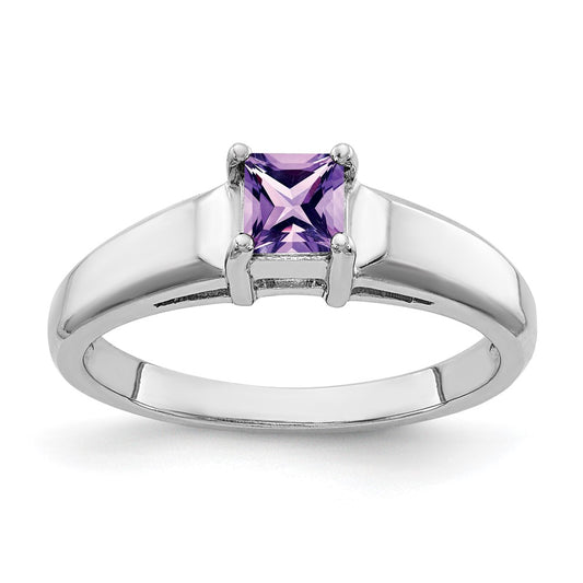 14k White Gold 4mm Princess Cut Amethyst ring