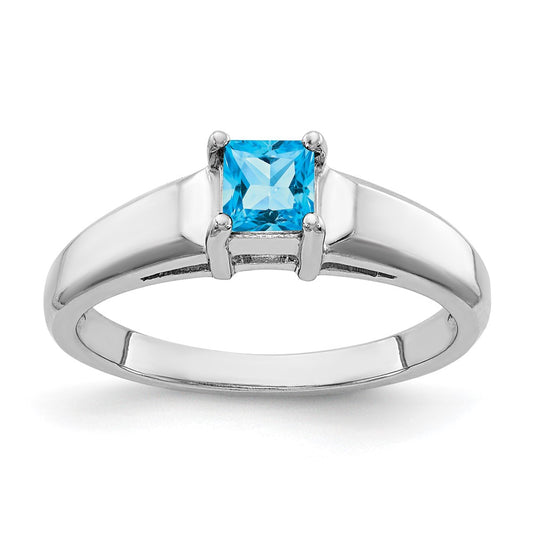 14k White Gold 4mm Princess Cut Blue Topaz ring