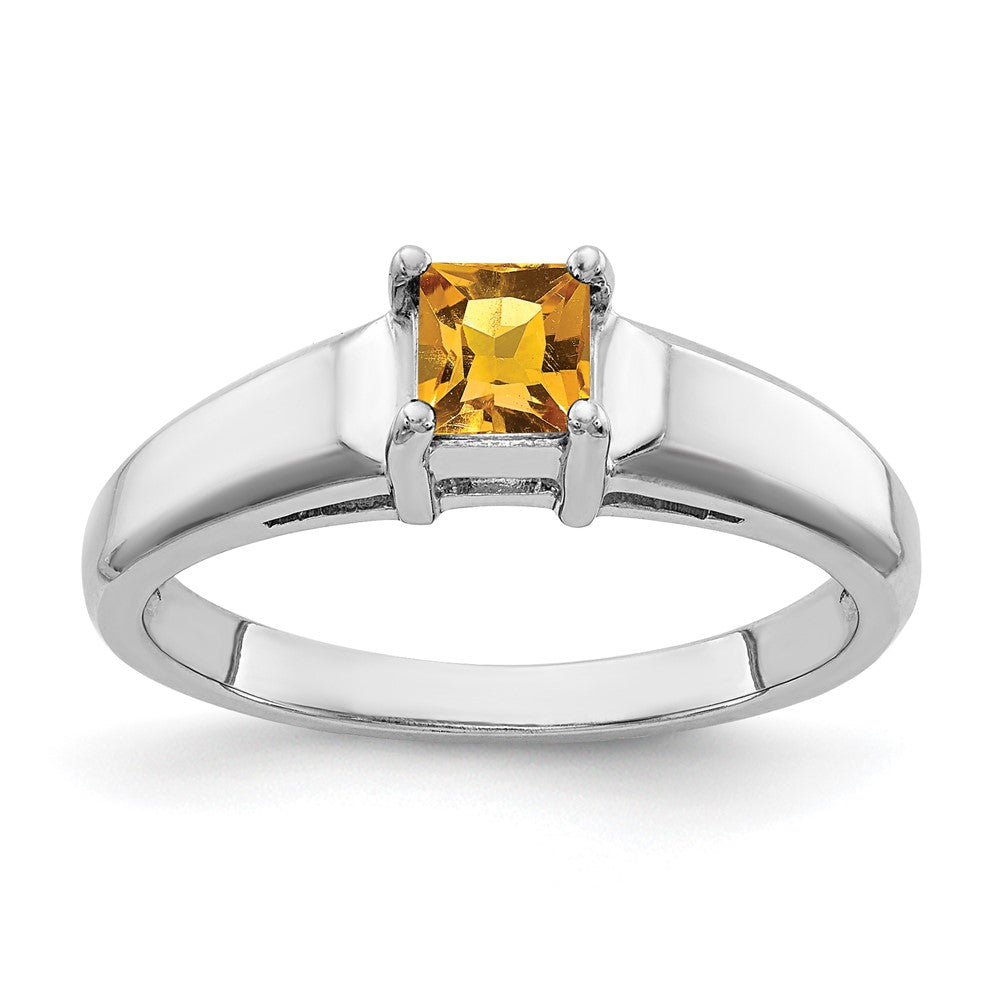 14k White Gold 4mm Princess Cut Citrine ring