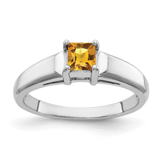 14k White Gold 4mm Princess Cut Citrine ring