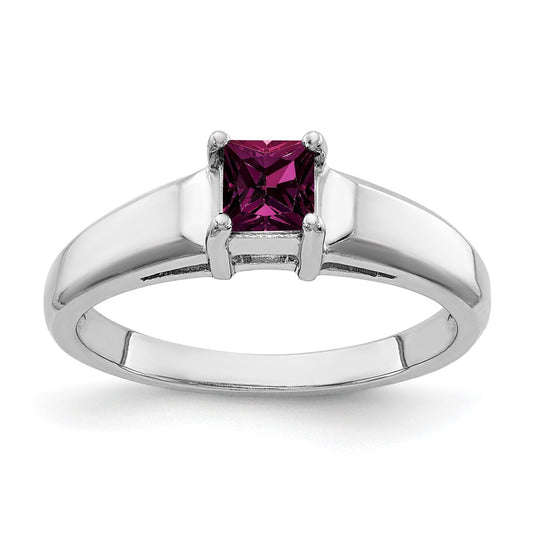 14k White Gold 4mm Princess Cut Rhodolite Garnet ring