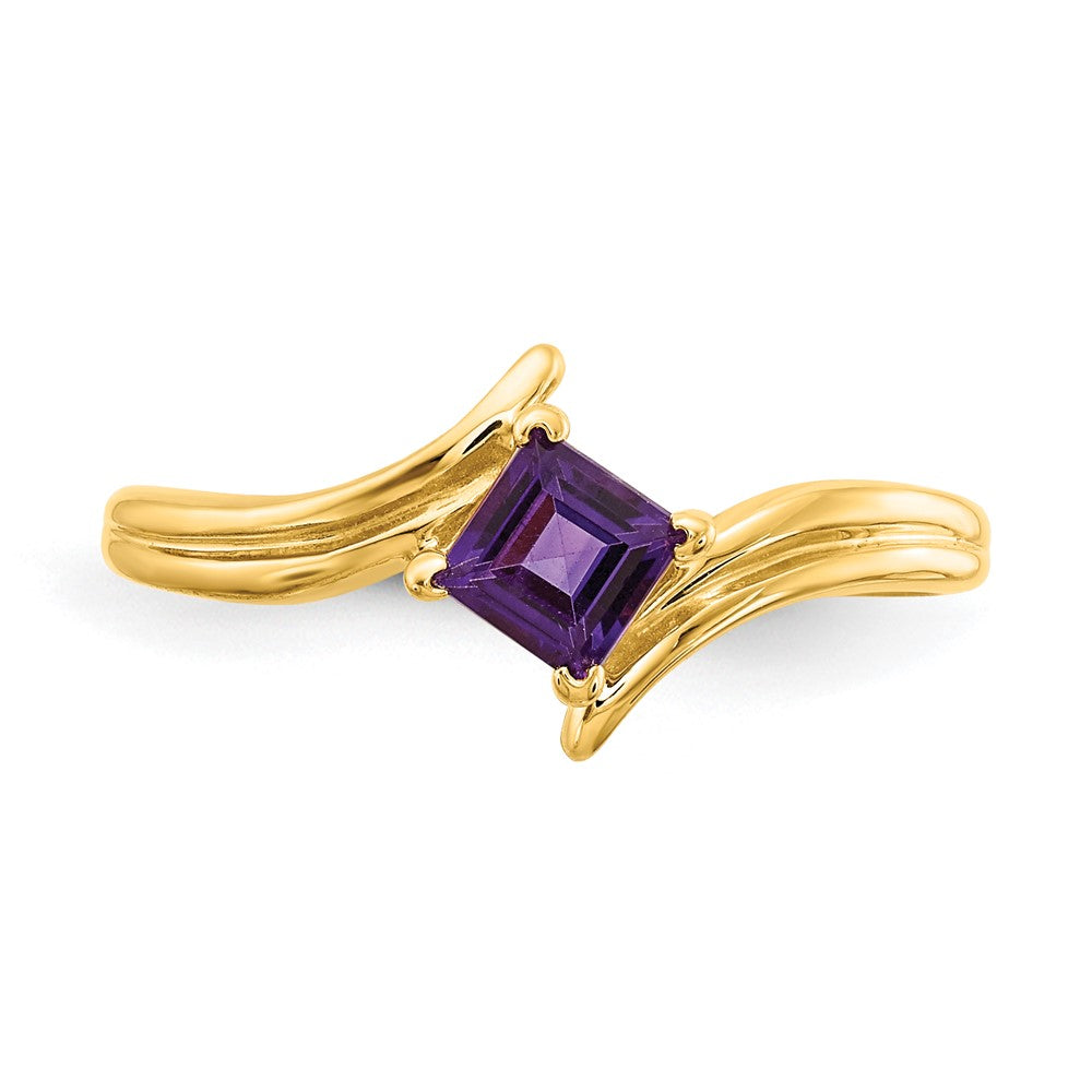 14K Yellow Gold 4mm Princess Cut Amethyst ring