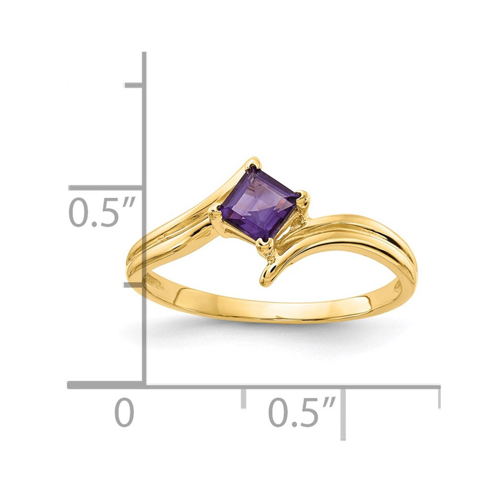 14K Yellow Gold 4mm Princess Cut Amethyst ring