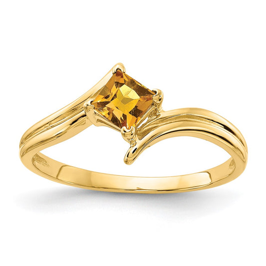 14K Yellow Gold 4mm Princess Cut Citrine ring