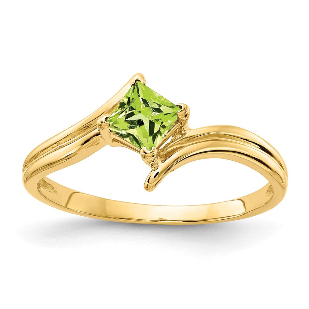 14K Yellow Gold 4mm Princess Cut Peridot ring