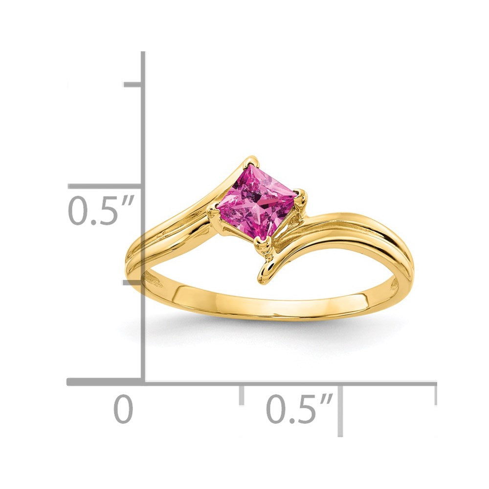 14K Yellow Gold 4mm Princess Cut Pink Sapphire ring