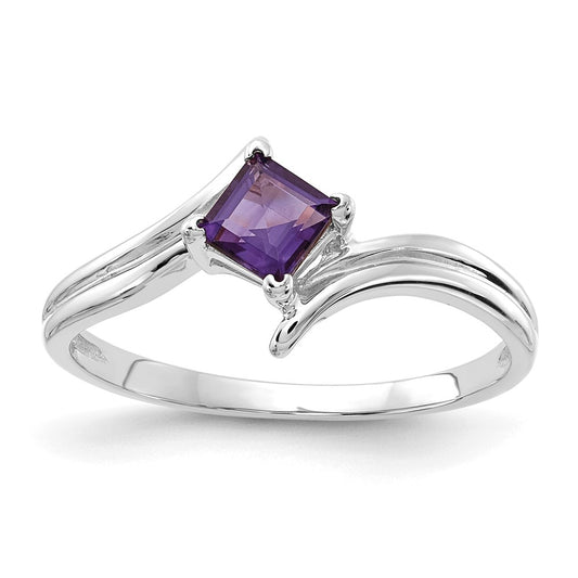 14k White Gold 4mm Princess Cut Amethyst ring