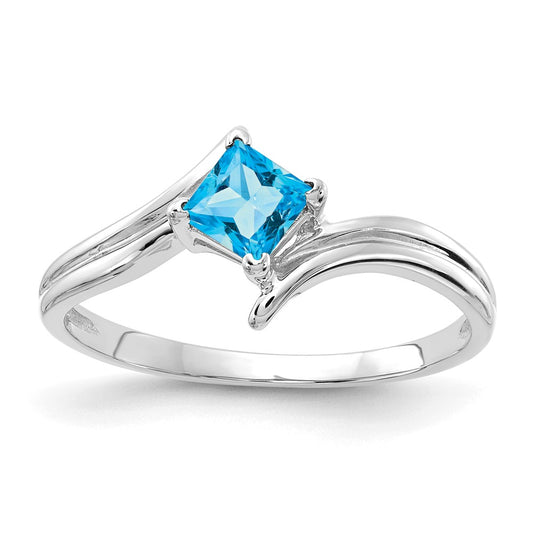 14k White Gold 4mm Princess Cut Blue Topaz ring