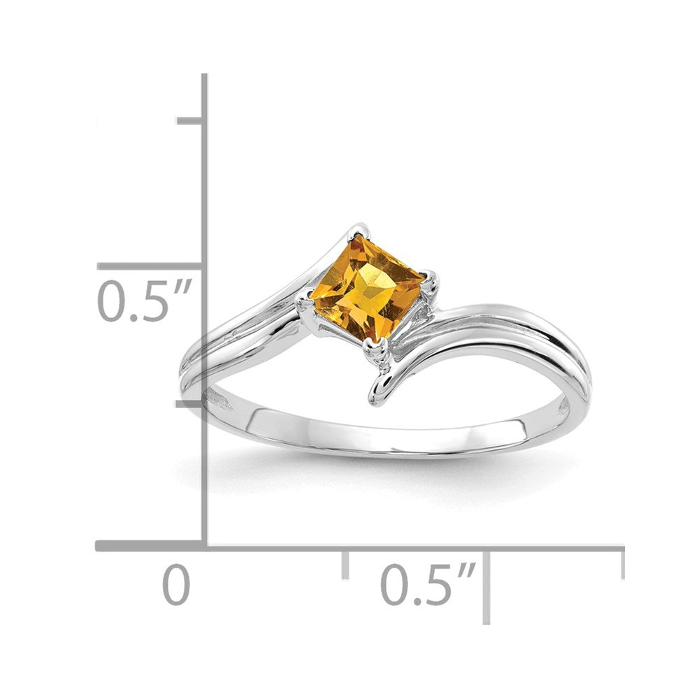 14k White Gold 4mm Princess Cut Citrine ring