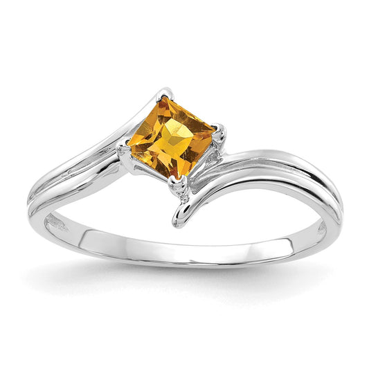 14k White Gold 4mm Princess Cut Citrine ring