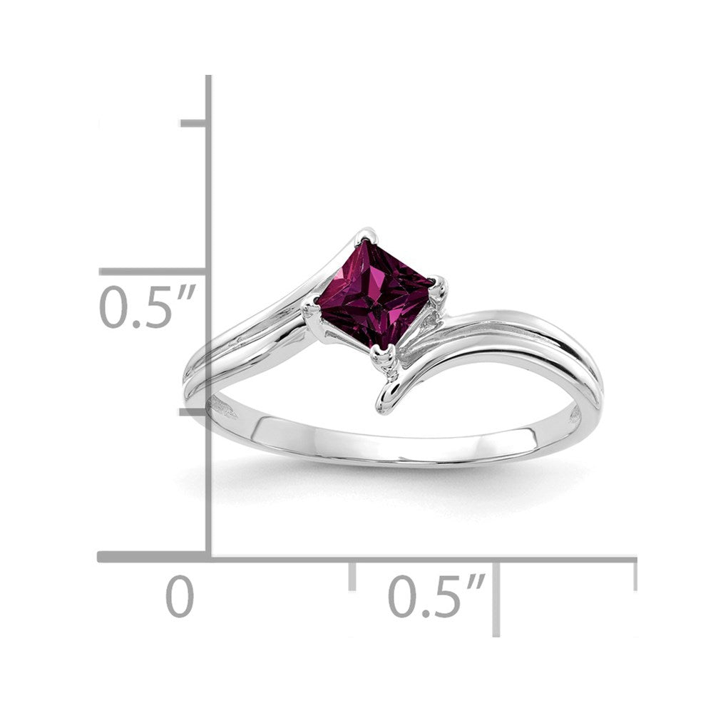 14k White Gold 4mm Princess Cut Rhodolite Garnet ring