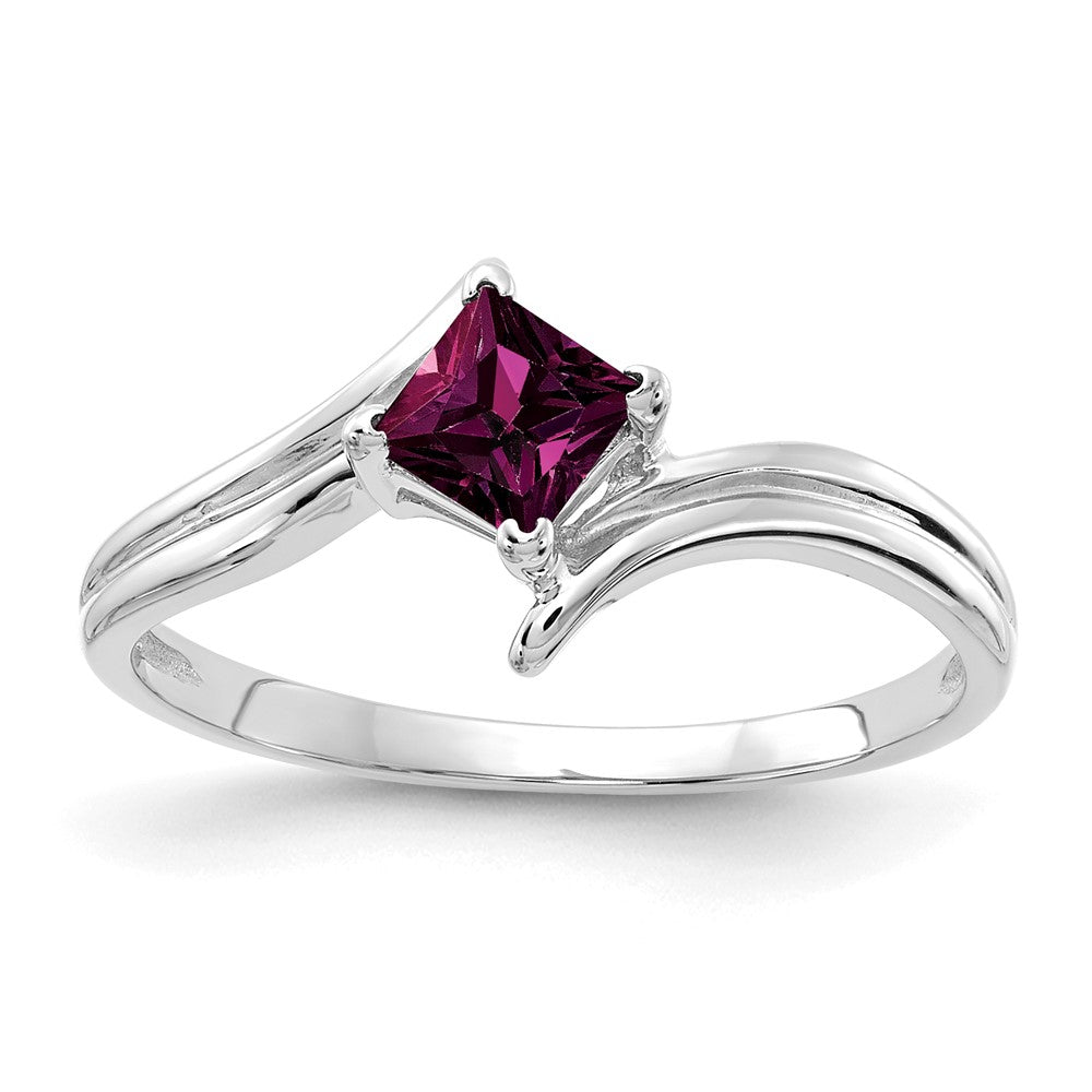 14k White Gold 4mm Princess Cut Rhodolite Garnet ring