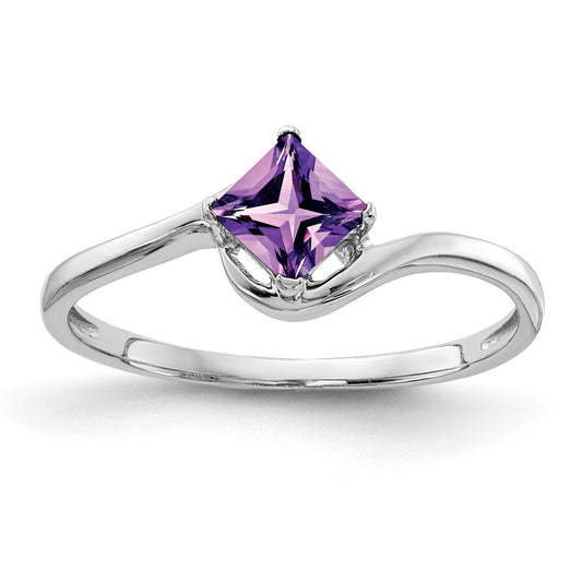 14k White Gold 4mm Princess Cut Amethyst ring