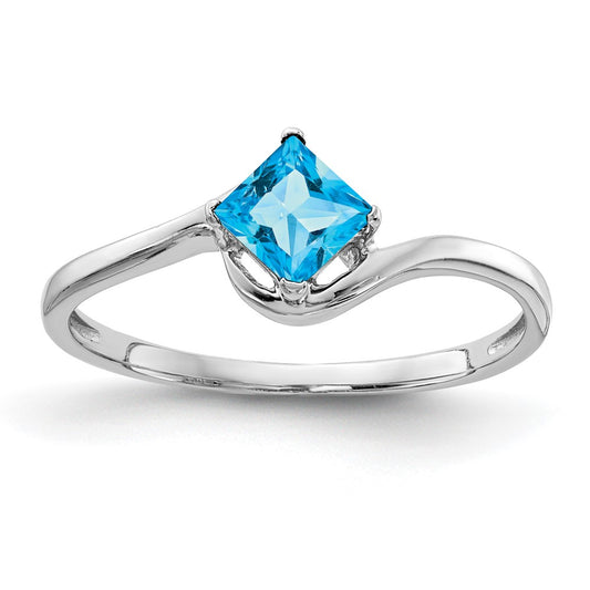 14k White Gold 4mm Princess Cut Blue Topaz ring