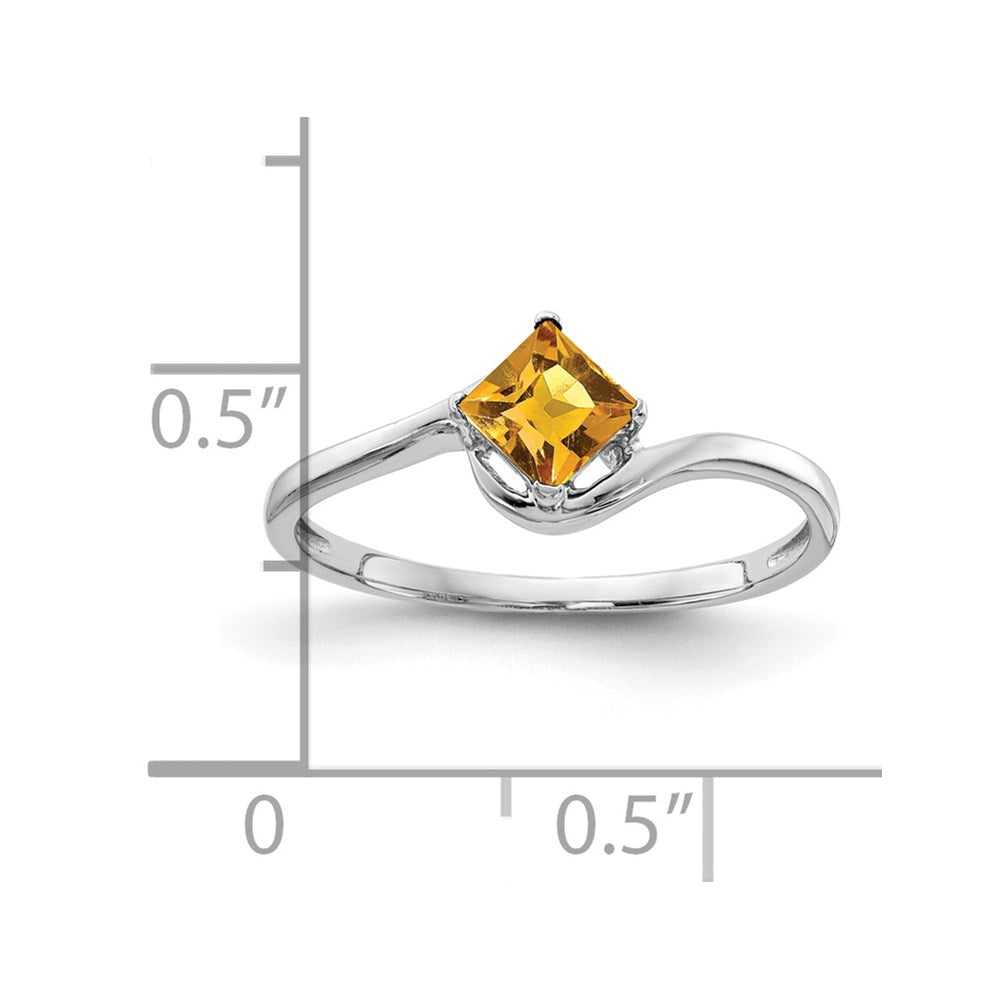 14k White Gold 4mm Princess Cut Citrine ring