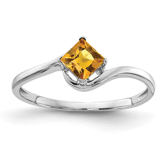 14k White Gold 4mm Princess Cut Citrine ring