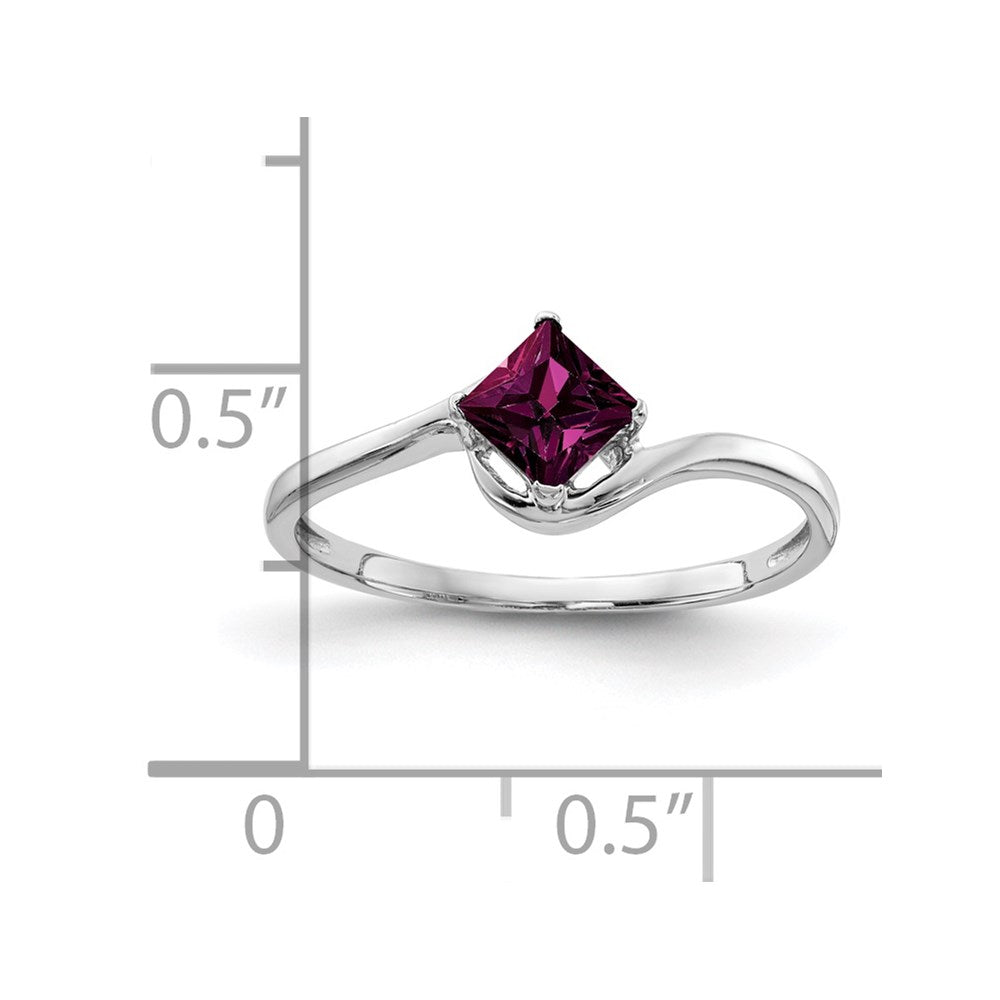 14k White Gold 4mm Princess Cut Rhodolite Garnet ring