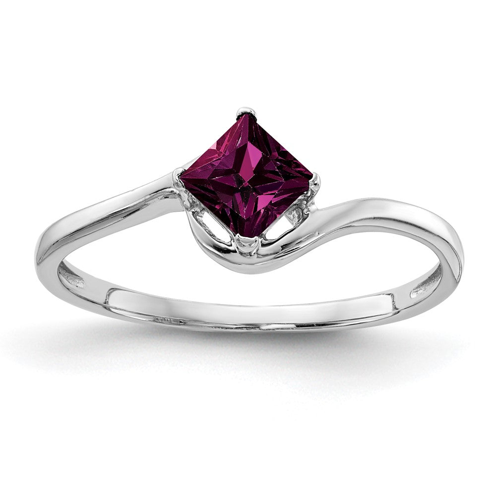 14k White Gold 4mm Princess Cut Rhodolite Garnet ring