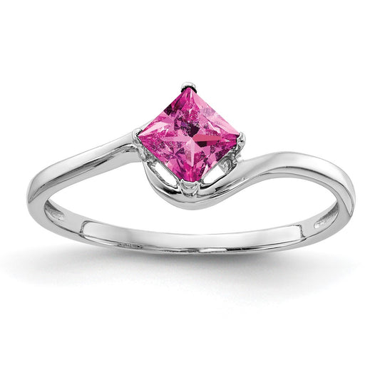 14k White Gold 4mm Princess Cut Pink Sapphire ring