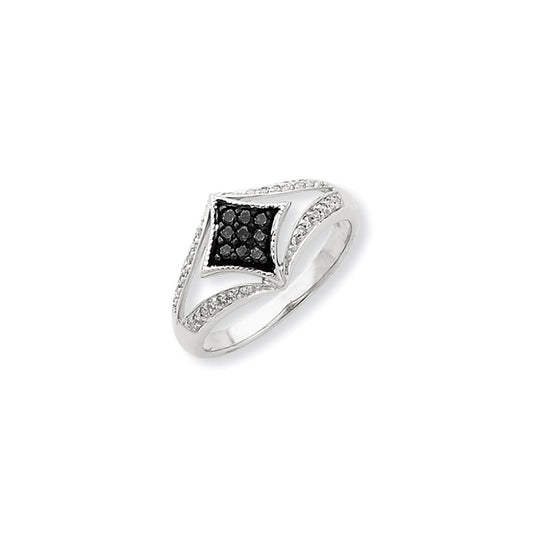 14K White Gold Black & White Real Diamond Ring