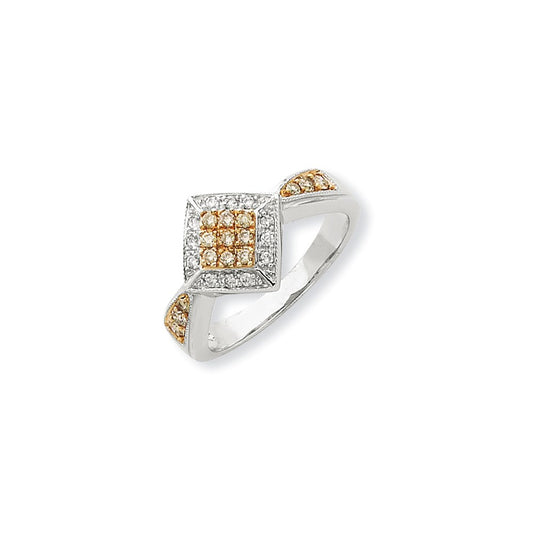 14K White Gold w/ Yellow Rhodium, White & Champagne Real Diamond Ring