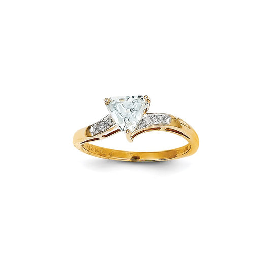 14K Yellow Gold Aquamarine & Real Diamond Ring