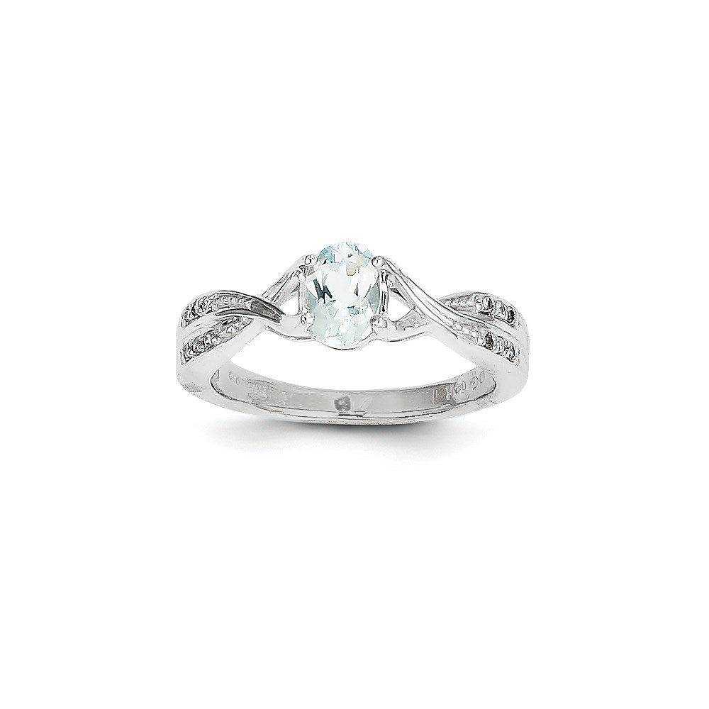 14k White Gold Aquamarine and Real Diamond Ring