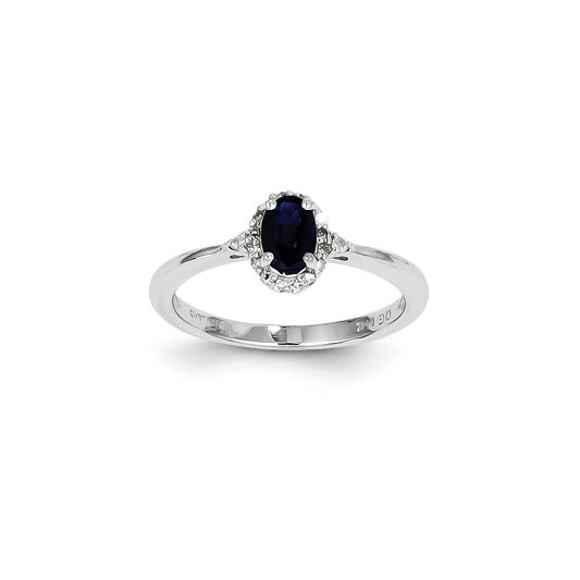 14k White Gold Sapphire and Real Diamond Ring