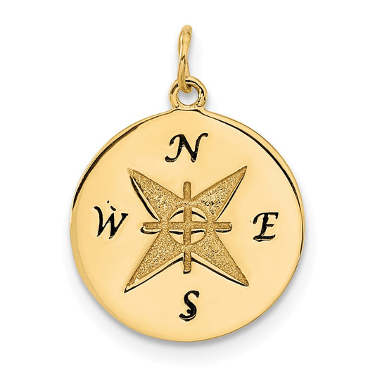 14k Yellow Gold Antiqued Compass Pendant