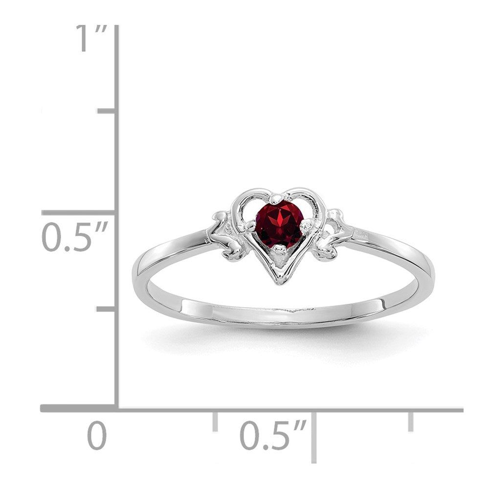 14K White Gold Garnet Birthstone Heart Ring