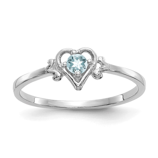 14K White Gold Aquamarine Birthstone Heart Ring