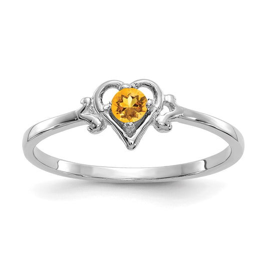 14K White Gold Citrine Birthstone Heart Ring