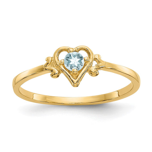 14K Yellow Gold Aquamarine Birthstone Heart Ring