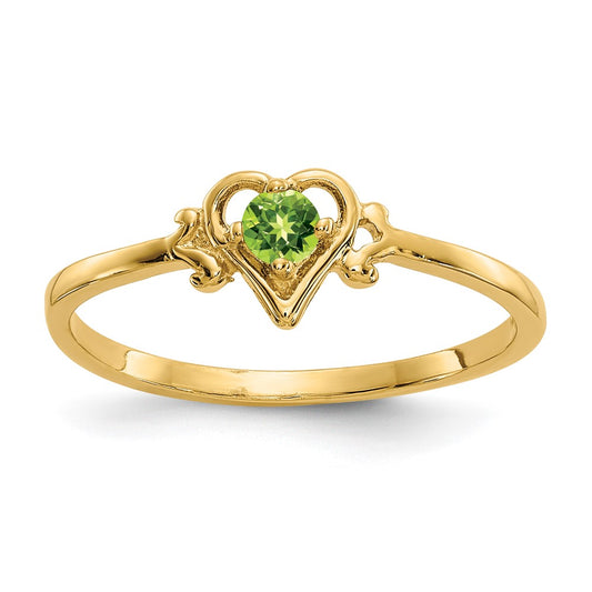 14K Yellow Gold Peridot Birthstone Heart Ring