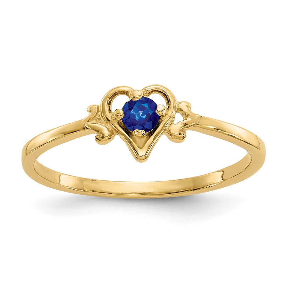 14K Yellow Gold Sapphire Birthstone Heart Ring