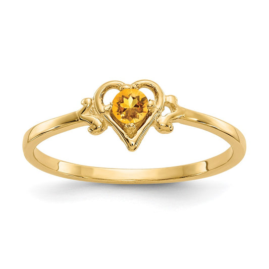 14K Yellow Gold Citrine Birthstone Heart Ring