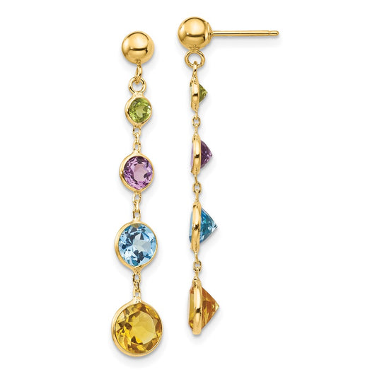 14K Muti-Gemstone Dangle Post Earrings