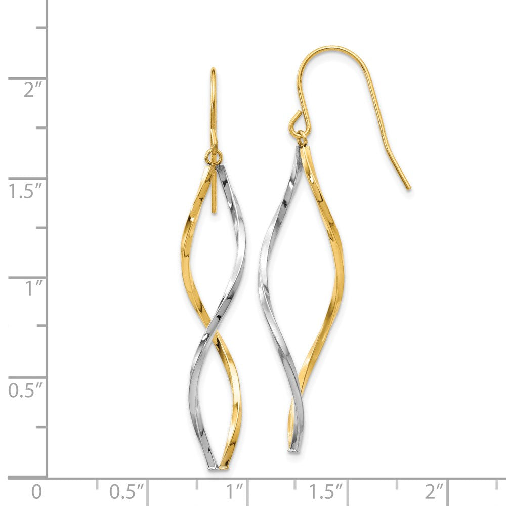 14k Two-tone Gold Twist Dangle Earrings