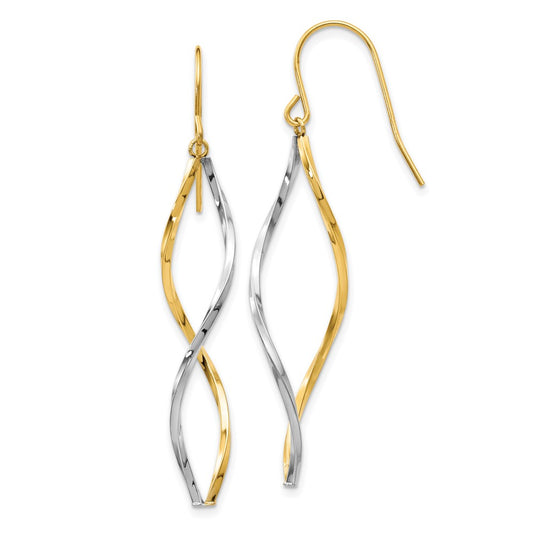 14k Two-tone Gold Twist Dangle Earrings