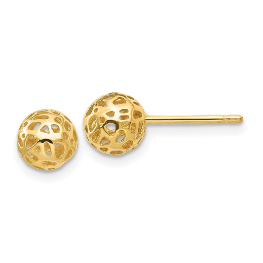 14k Yellow Gold Fancy Ball Post Earrings