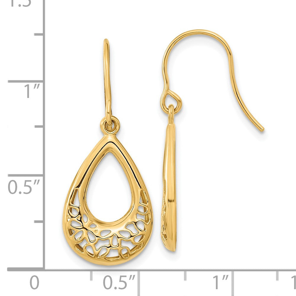 14k Yellow Gold Polished Floral Teardrop Shepherd Hook Earrings