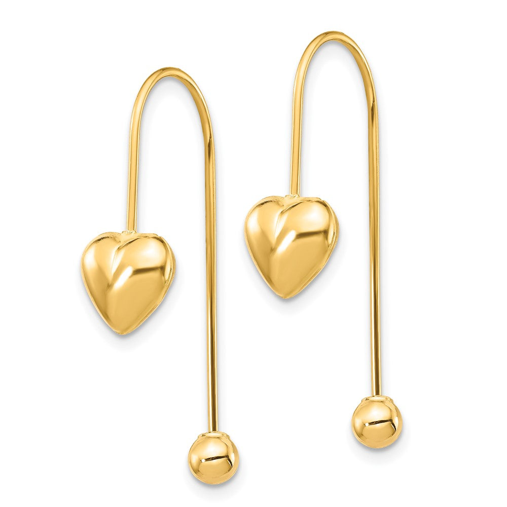 14k Yellow Gold Puffed Heart w/Screw End Threader Earrings