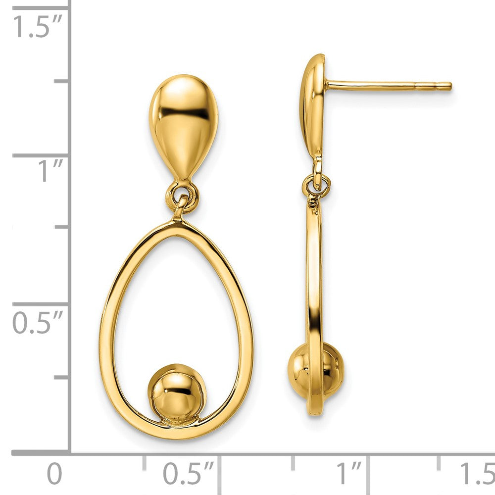 14k Yellow Gold Polished Teardrop Dangle Post Earrings